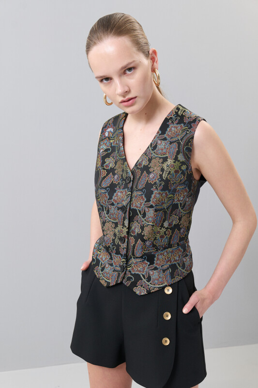 Jakar Desenli Yelek Olive - 1