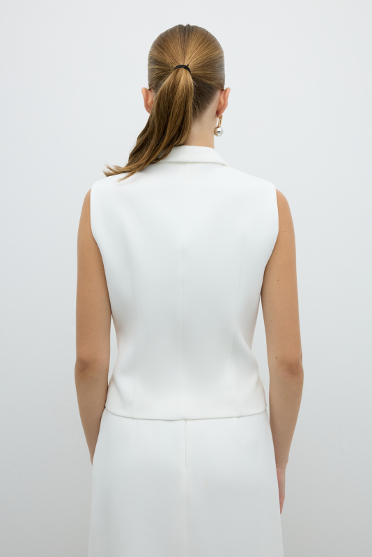 V Yaka Düğmeli Yelek Beyaz - Roman (1)