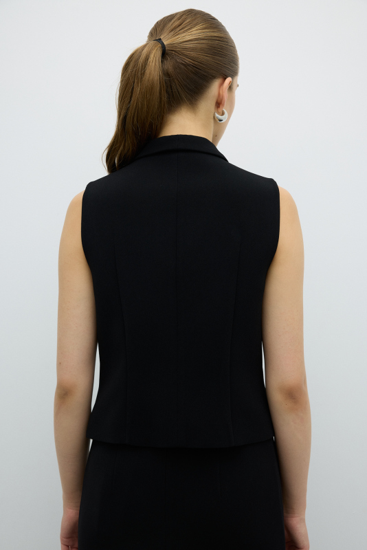 V Yaka Düğmeli Yelek Siyah - Roman (1)