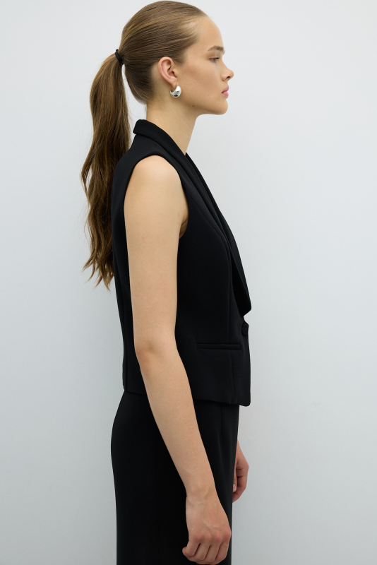 V Yaka Düğmeli Yelek Siyah - 5