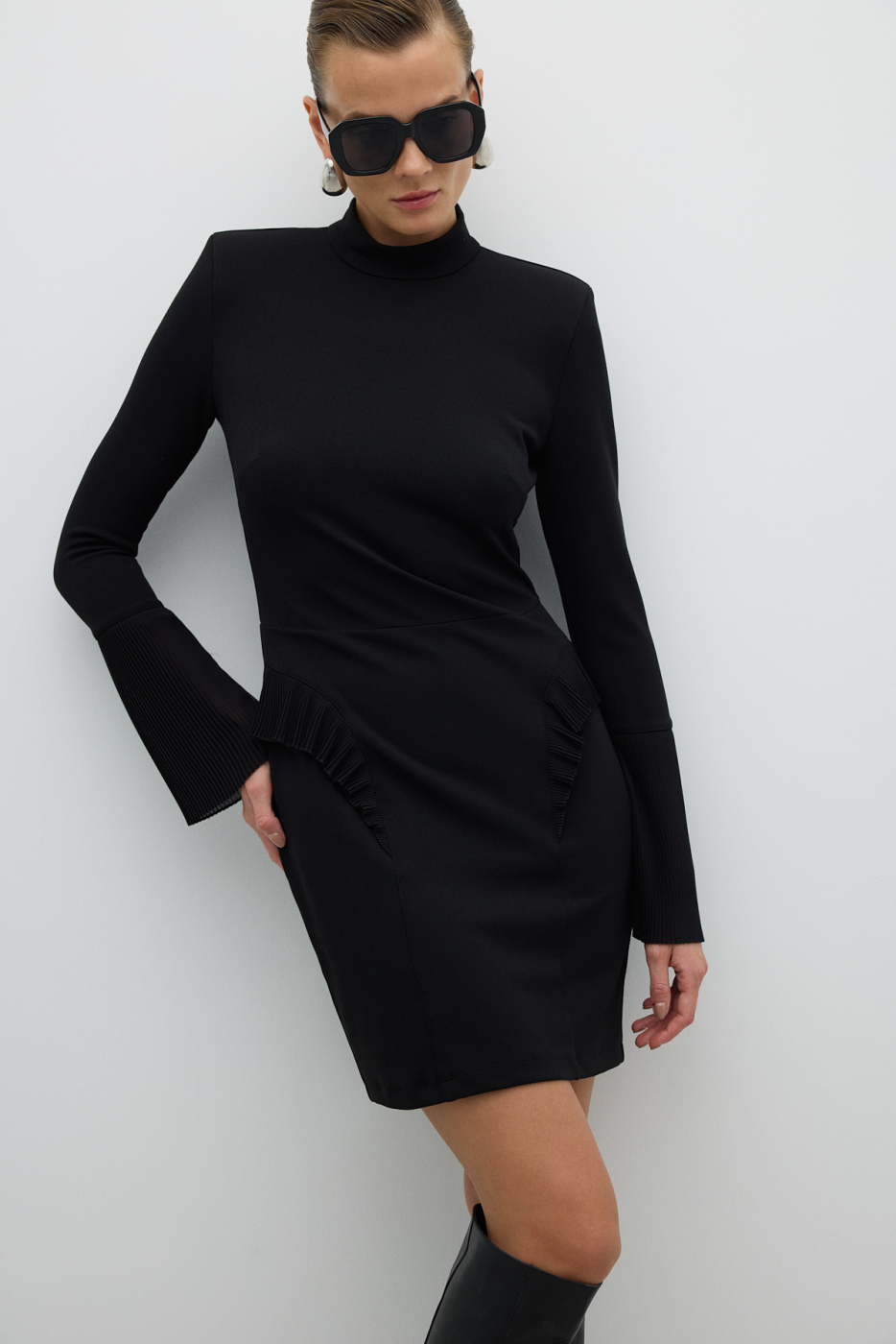 Örme Mini Elbise Siyah - 4