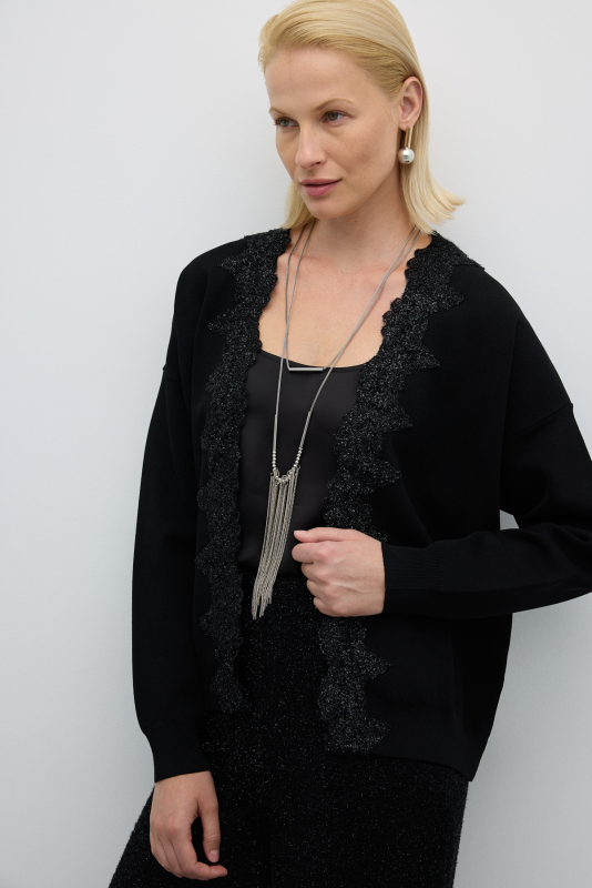 İşleme Detaylı Triko Hırka Siyah - Roman