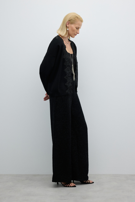 İşleme Detaylı Triko Hırka Siyah - 4