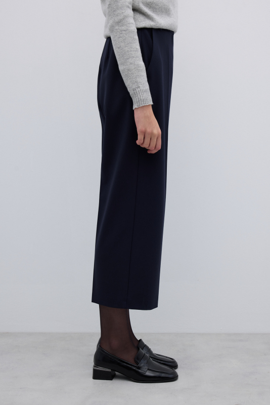 Yün Karışımlı Düz Paça Pantolon Lacivert - 3