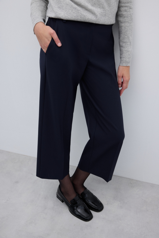 Yün Karışımlı Düz Paça Pantolon Lacivert - 4