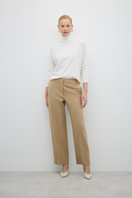 Yün Karışımlı Düz Paça Pantolon Bej - Roman