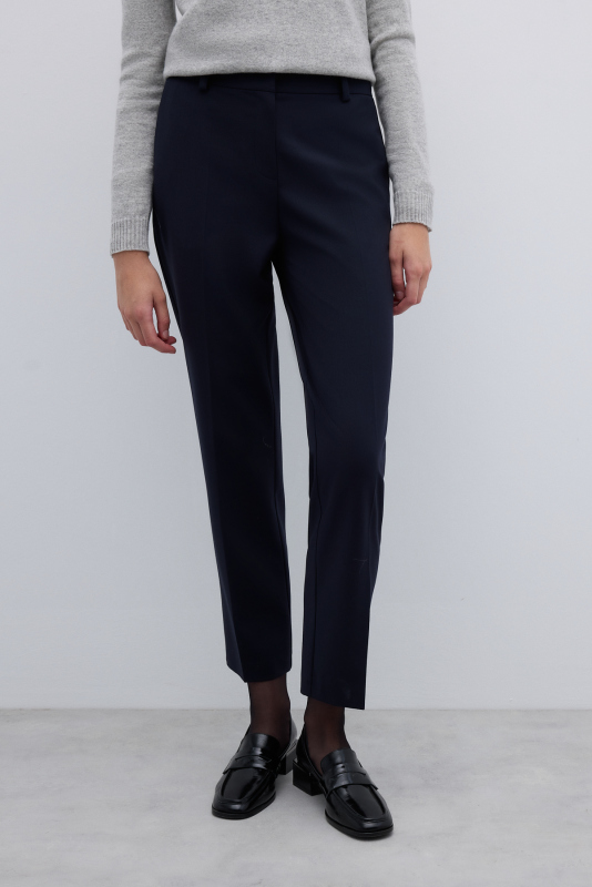 Yün Karışımlı Düz Paça Pantolon Lacivert - 3