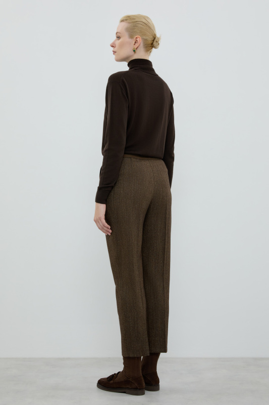 Yün Karışımlı Beli Lastikli Düz Paça Pantolon Kahve - Roman (1)