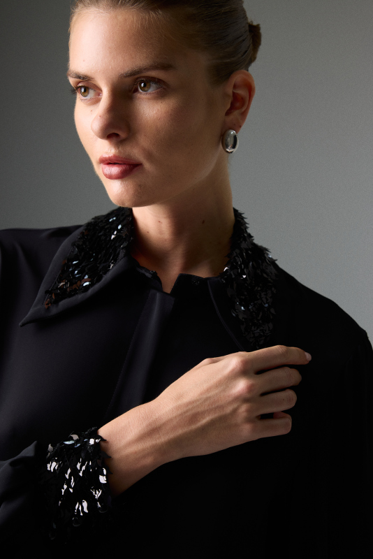 Payet Detaylı Balon Kol Gömlek Siyah - 3