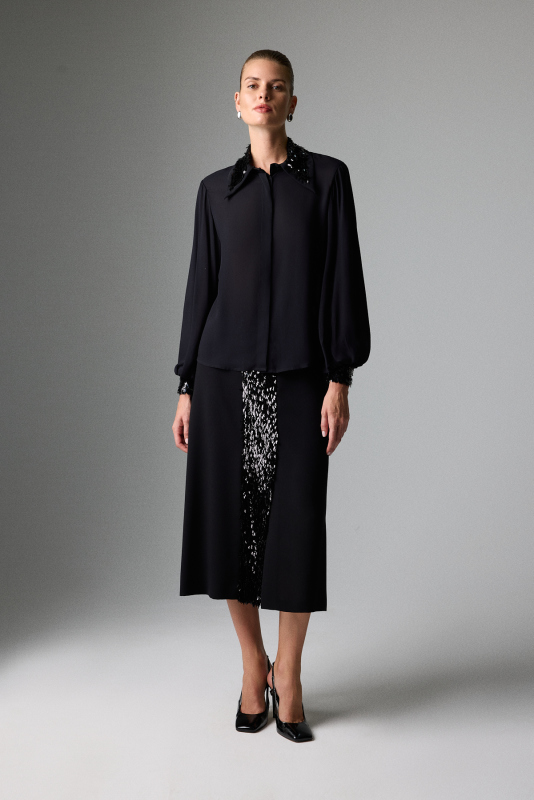 Payet Detaylı Balon Kol Gömlek Siyah - 4