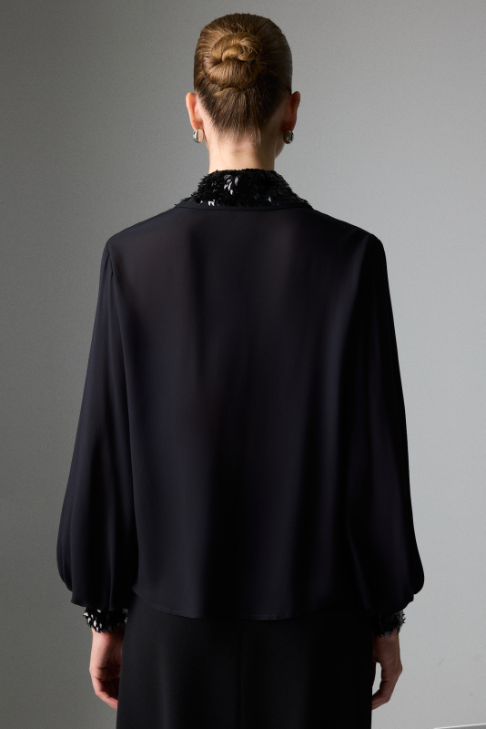 Payet Detaylı Balon Kol Gömlek Siyah - Roman (1)