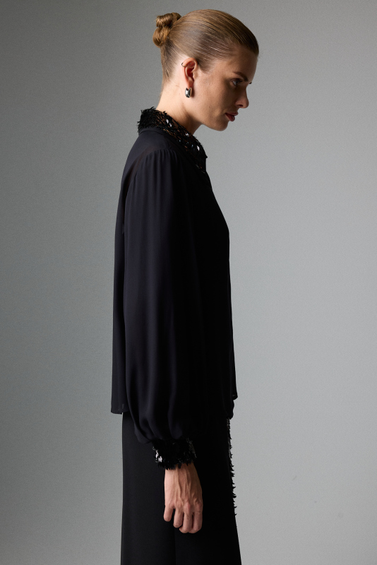 Payet Detaylı Balon Kol Gömlek Siyah - 5