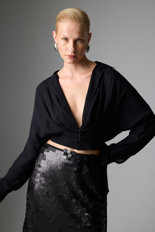 Bağlama Detaylı Crop Gömlek Siyah - Roman