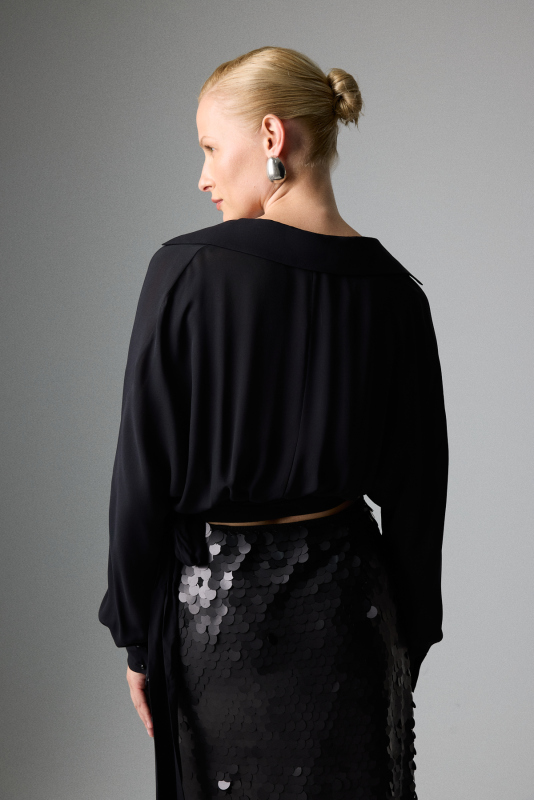 Bağlama Detaylı Crop Gömlek Siyah - Roman (1)