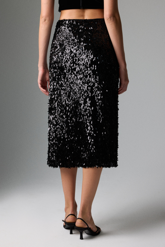 Beli Lastikli Midi Boy Payet Etek Siyah - 3