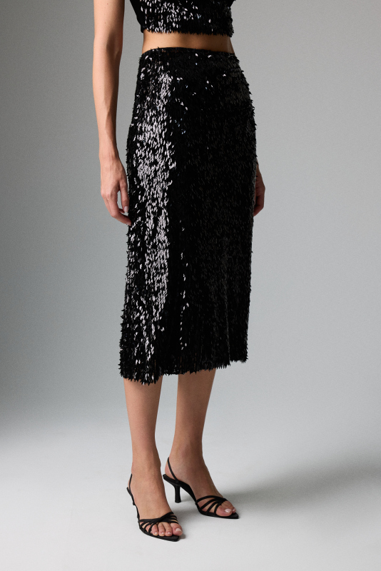 Beli Lastikli Midi Boy Payet Etek Siyah - Roman (1)