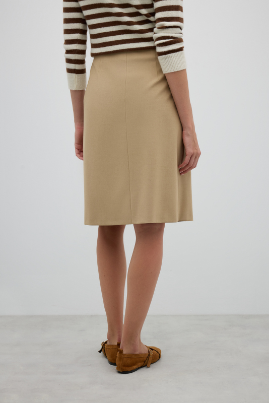Yün Karışımlı Kruvaze Midi Boy Etek Bej - Roman (1)
