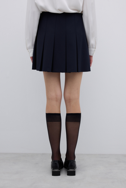 Yün Karışımlı Pileli Mini Etek Lacivert - Roman (1)