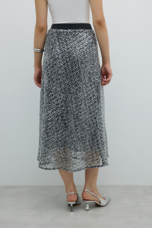 Payetli Beli Lastikli Midi Boy Etek Standart Renk - 2