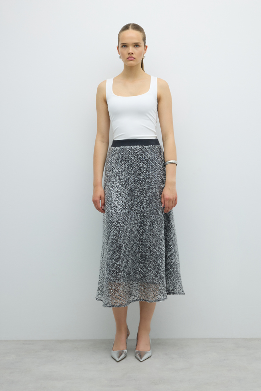 Payetli Beli Lastikli Midi Boy Etek Standart Renk - 1