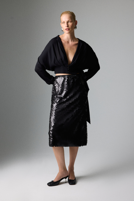 Payetli Midi Boy Etek Siyah - 1