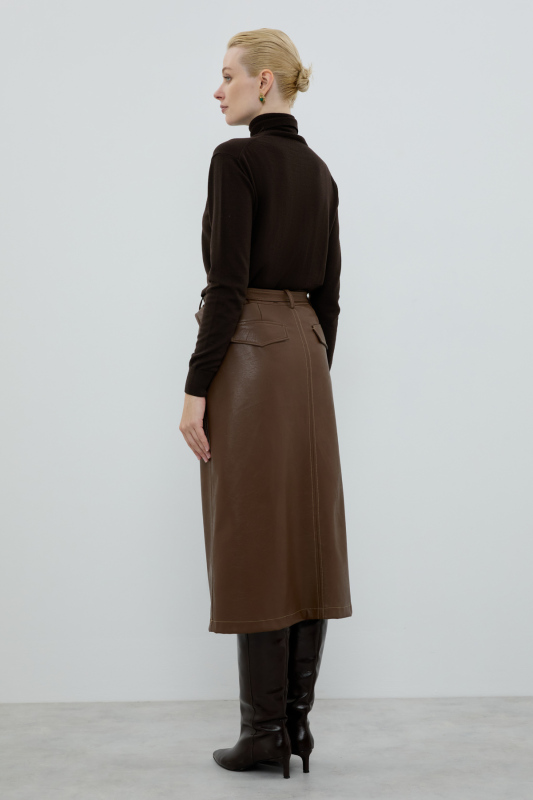 Beli Kemerli Midi Boy Etek Kahve - Roman (1)