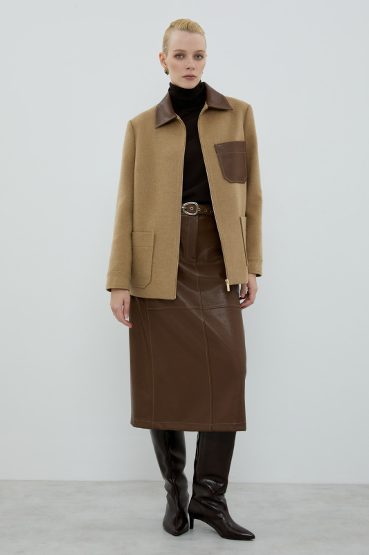 Beli Kemerli Midi Boy Etek Kahve - 4