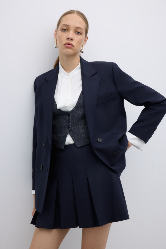 Punto Dikişli Kruvaze Blazer Ceket Lacivert - 4