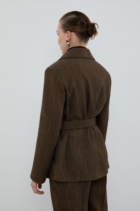 Yün Karışımlı Beli Kemerli Ceket Kahve - Roman (1)