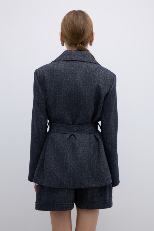 Yün Karışımlı Beli Kemerli Ceket Lacivert - Roman (1)