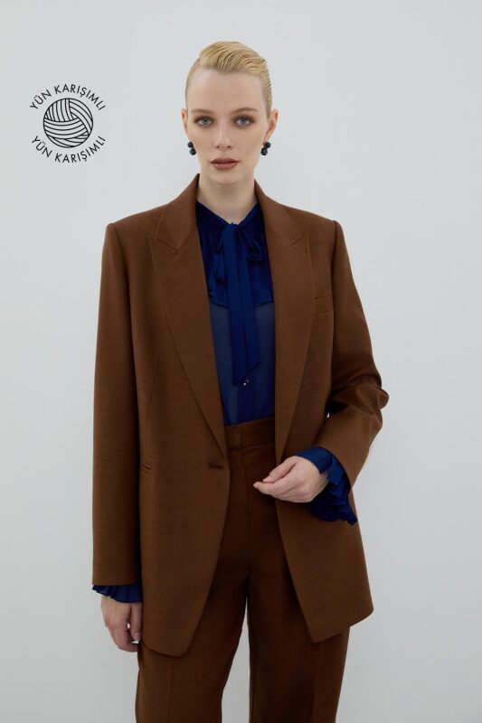 Yün Karışımlı Fleto Cepli Ceket Kahve - Roman