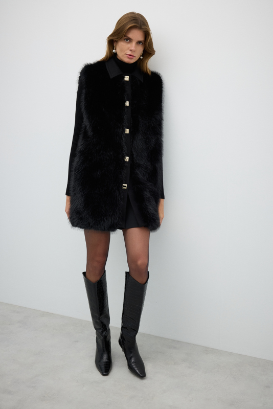 Kilit Tokalı Kürk Yelek Siyah - 6