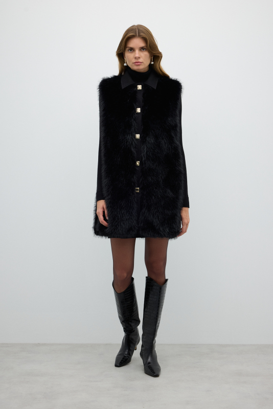 Kilit Tokalı Kürk Yelek Siyah - 5