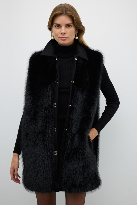 Kilit Tokalı Kürk Yelek Siyah - 4