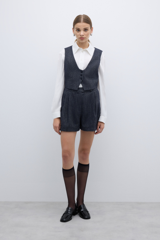 Yün Karışımlı U Yaka Önü Düğmeli Yelek Lacivert - Roman (1)