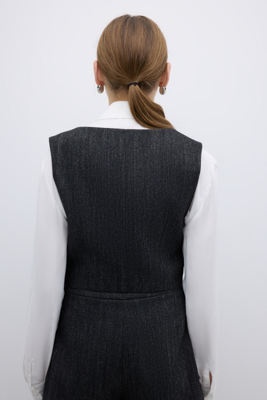 Yün Karışımlı U Yaka Önü Düğmeli Yelek Siyah - Roman (1)