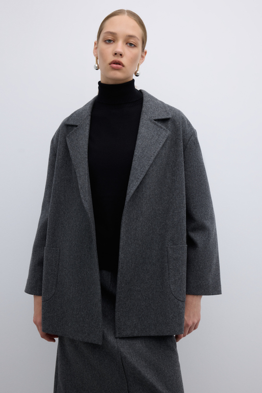 %100 Yün Beli Seyyar Kemerli Kaban Koyu Gri - 3