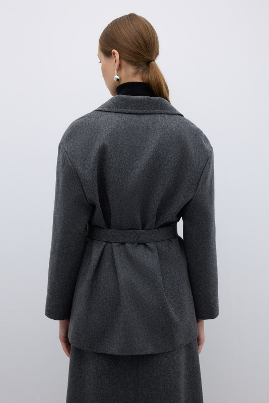 %100 Yün Beli Seyyar Kemerli Kaban Koyu Gri - Roman (1)