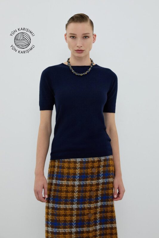 Bisiklet Yaka Triko Lacivert - 1