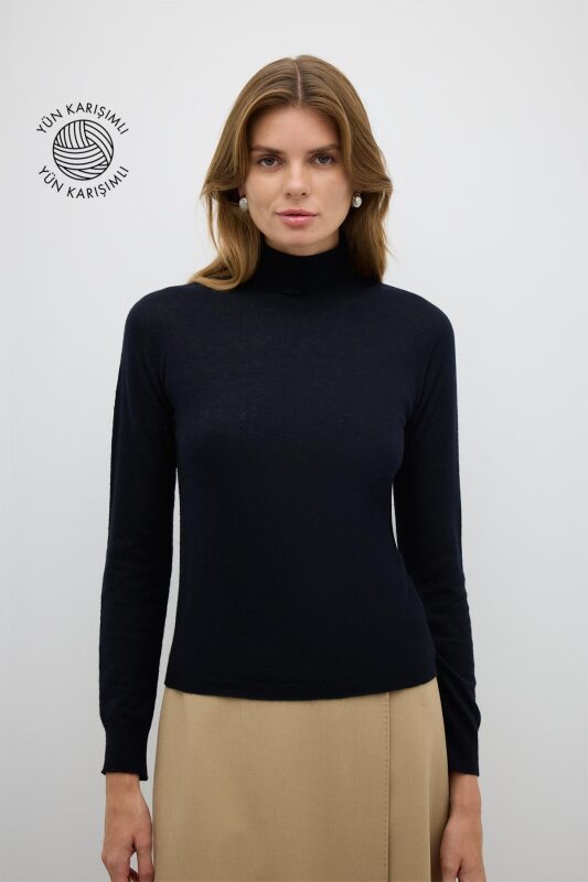 Yün Karışımlı Triko Kazak Siyah - 1
