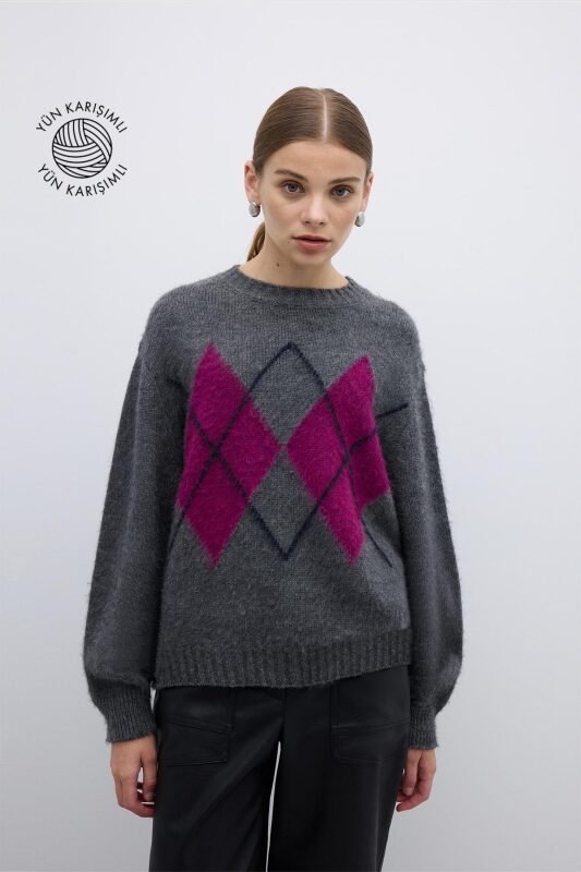 Yün Karışımlı Triko Kazak Standart Renk - 1