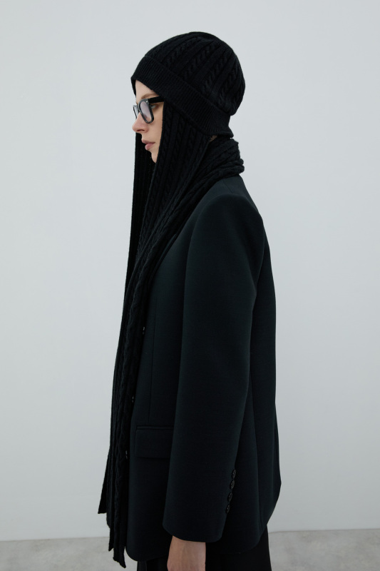 Yün Karışımlı Atkılı Bere Siyah - 3