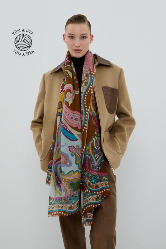 Yün ve İpek Karışımlı Şal Standart Renk - Roman