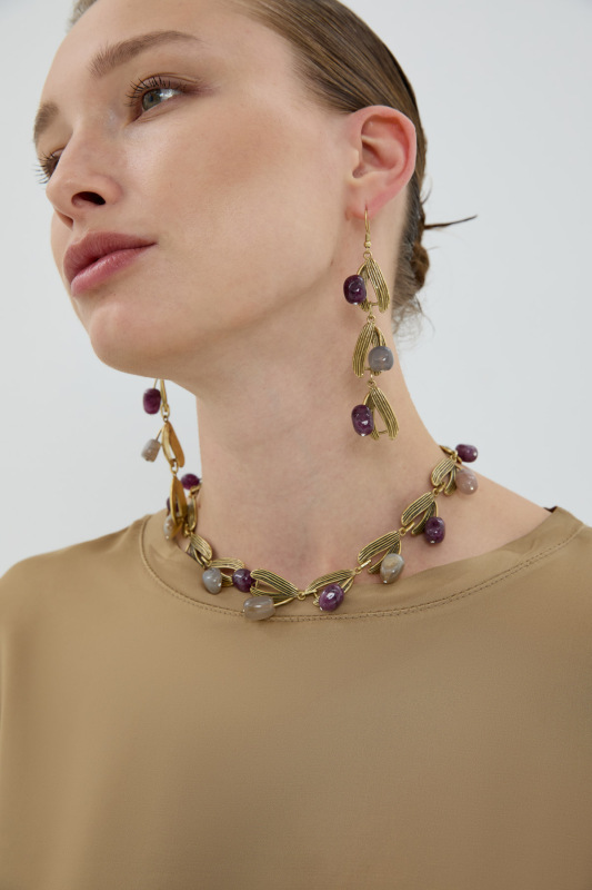 Ametist Doğal Taş Detaylı Sallantılı Küpe Standart Renk - 1