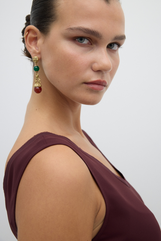 Cam Taş Detaylı Sallantılı Küpe Standart Renk - 1