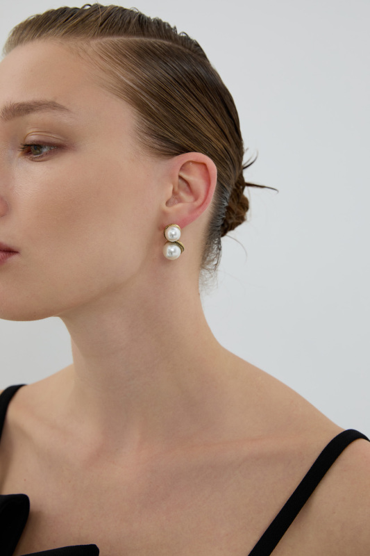 Cam İnci Detaylı Sarmal Küpe İnci - 1