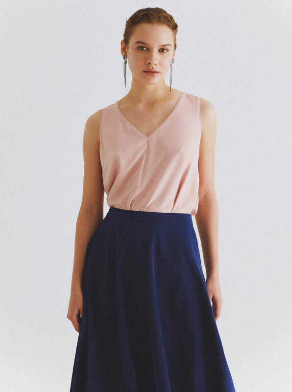  Kabarık Midi Etek Lacivert - 3