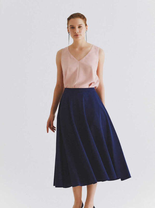  Kabarık Midi Etek Lacivert - 4