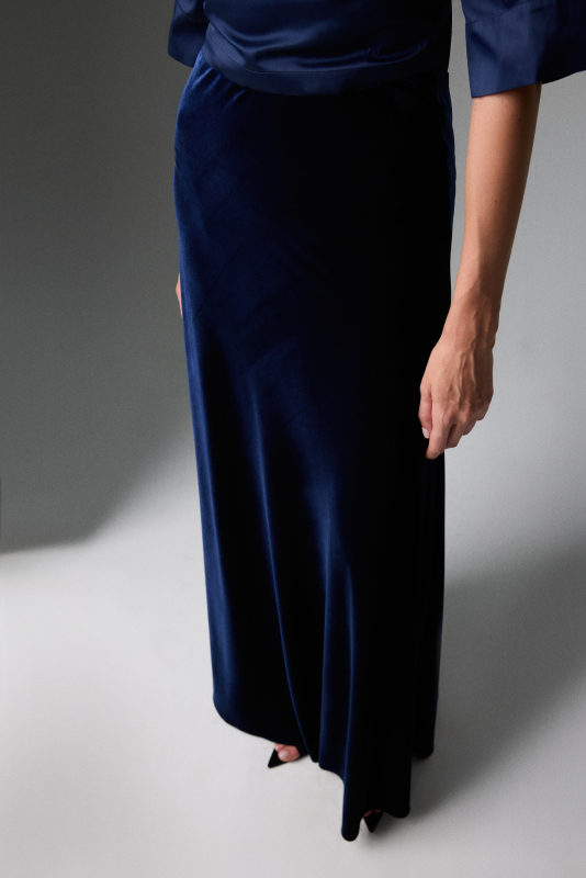 Kadife Beli Lastikli Maksi Boy Etek Lacivert - 3