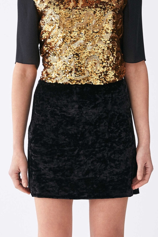  Kadife Görünümlü Mini Etek Siyah - Roman